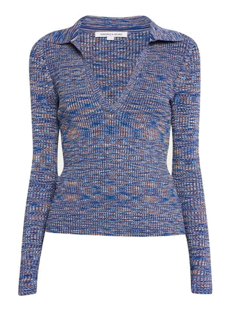 Chandra Long-Sleeve Knit Polo Top, Veronica Beard