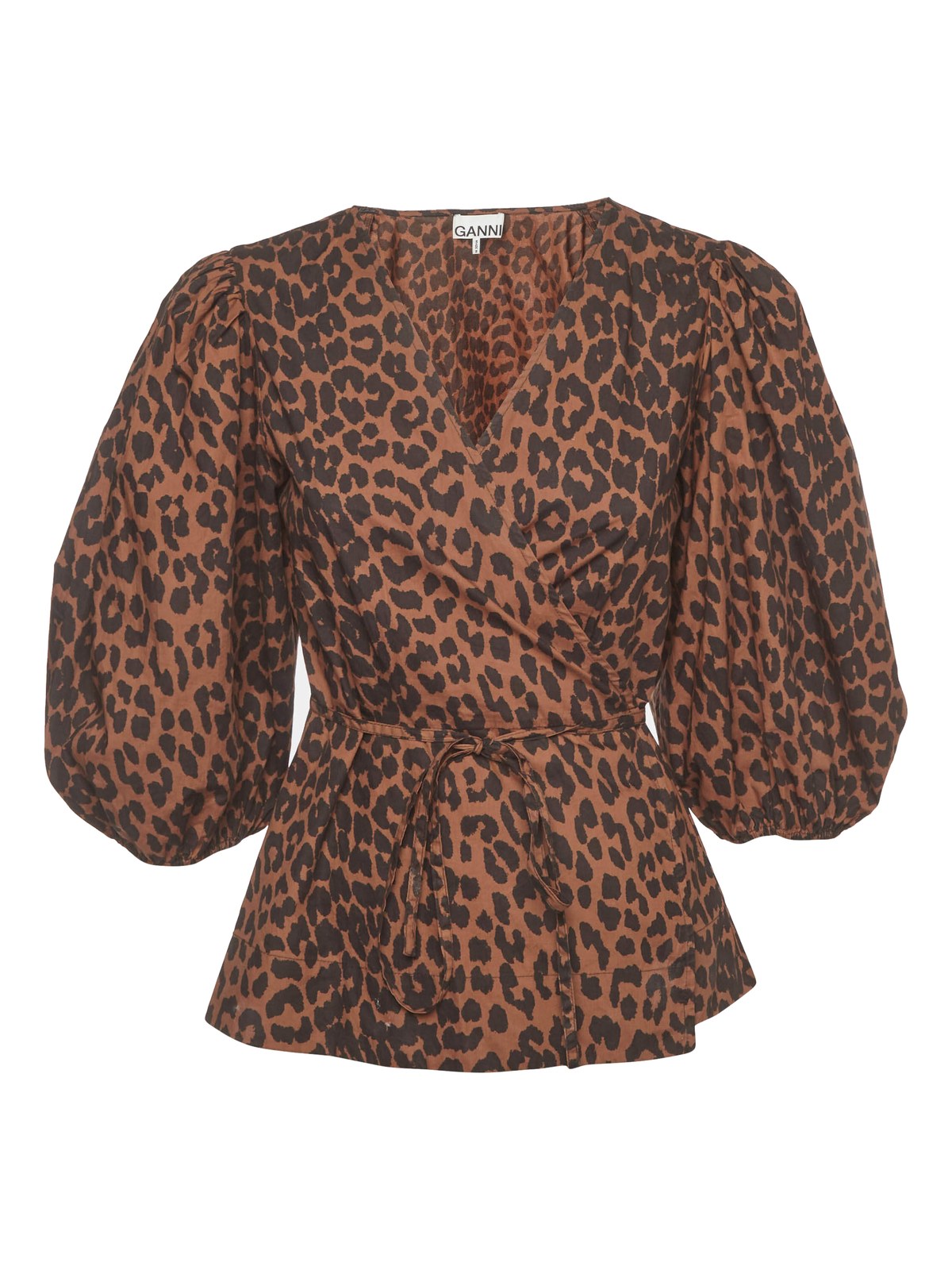 Poplin Wrap V-Neck Puff Sleeve Blouse, Ganni