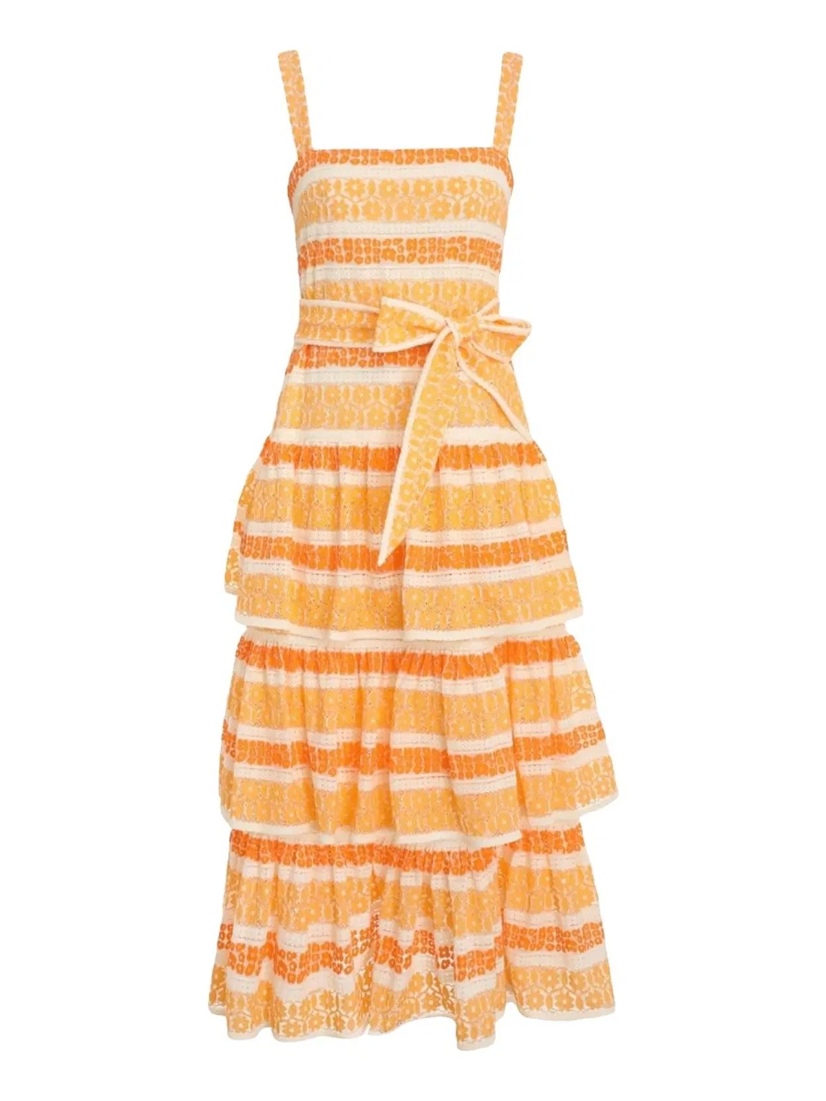 Jude Belted Tiered Lace Midi Dress, Zimmermann