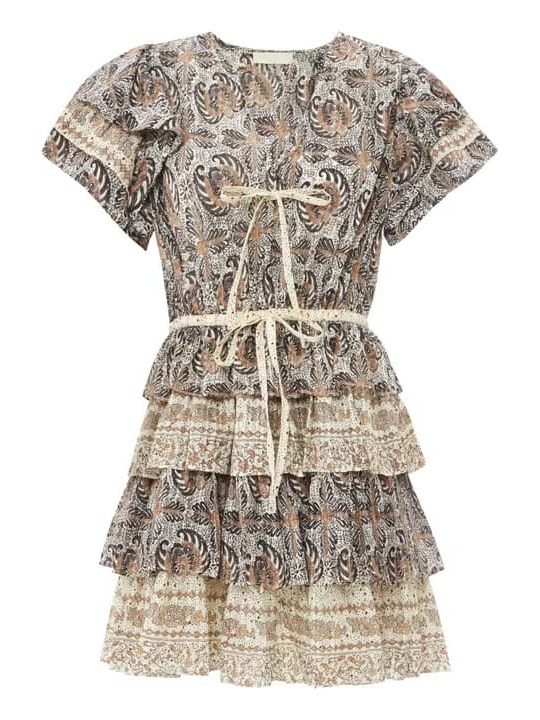 Kaitlyn Tiered Flutter-Sleeve Mini Dress, Ulla Johnson